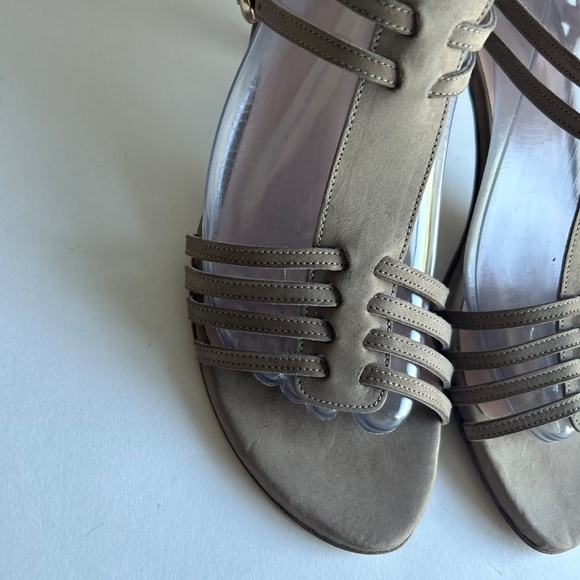 Stuart Weitzman Cream Brown Suede Leather Heeled Sandals size 7.5 - Picture 7 of 16